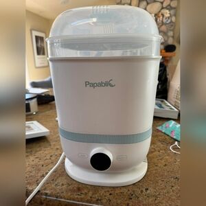 White and Blue Baby Bottle Sterilizer